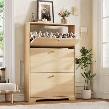 Nicetree 3-Door Shoe Cabinet - Natural Oak