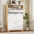 Nicetree 3-Door Shoe Cabinet - Natural Oak & White