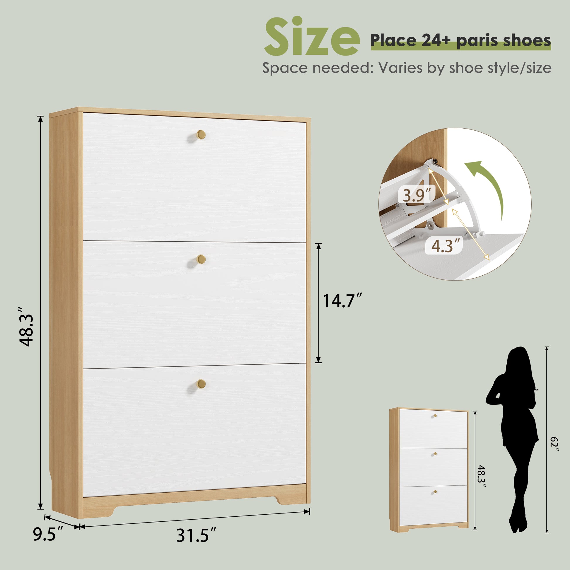 Nicetree 3-Door Shoe Cabinet - Natural Oak & White