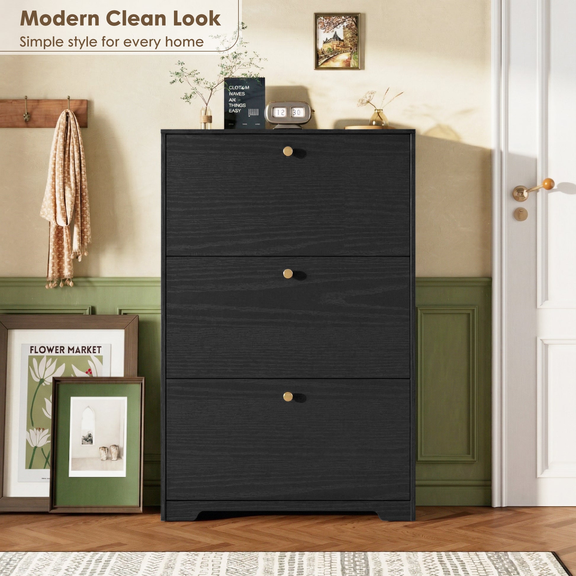 Nicetree 3-Door Shoe Cabinet - Black