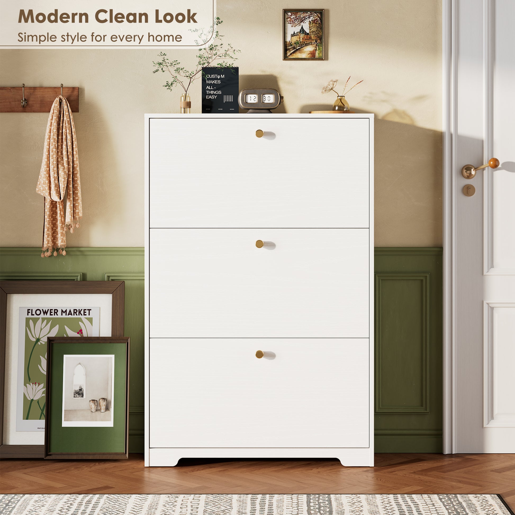 Nicetree 3-Door Shoe Cabinet - White