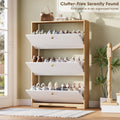 Nicetree 3-Door Shoe Cabinet - Natural Oak & White