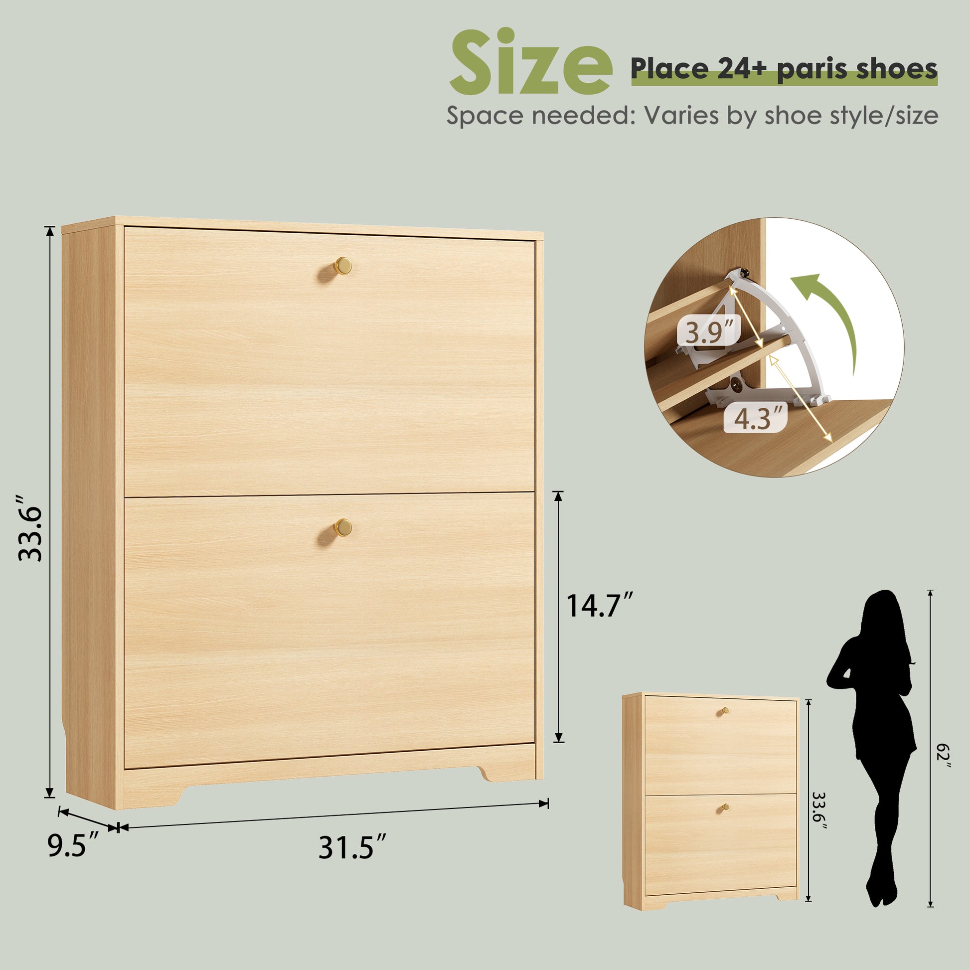 Nicetree 2-Drawer Shoe Cabinet - Natural Oak