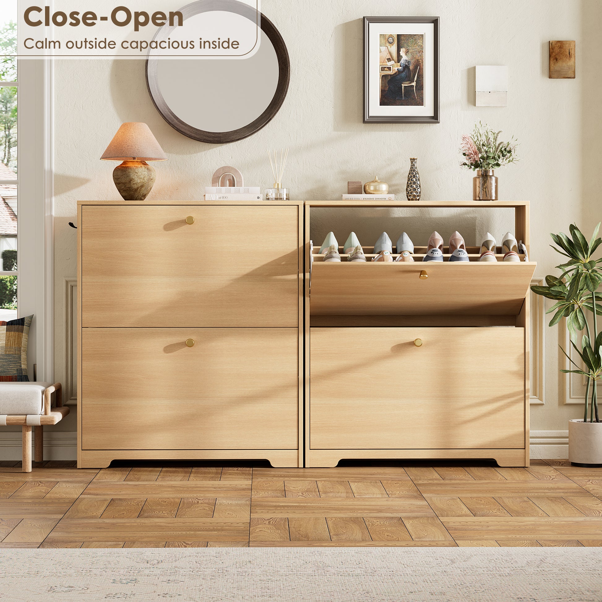Nicetree 2-Drawer Shoe Cabinet - Natural Oak