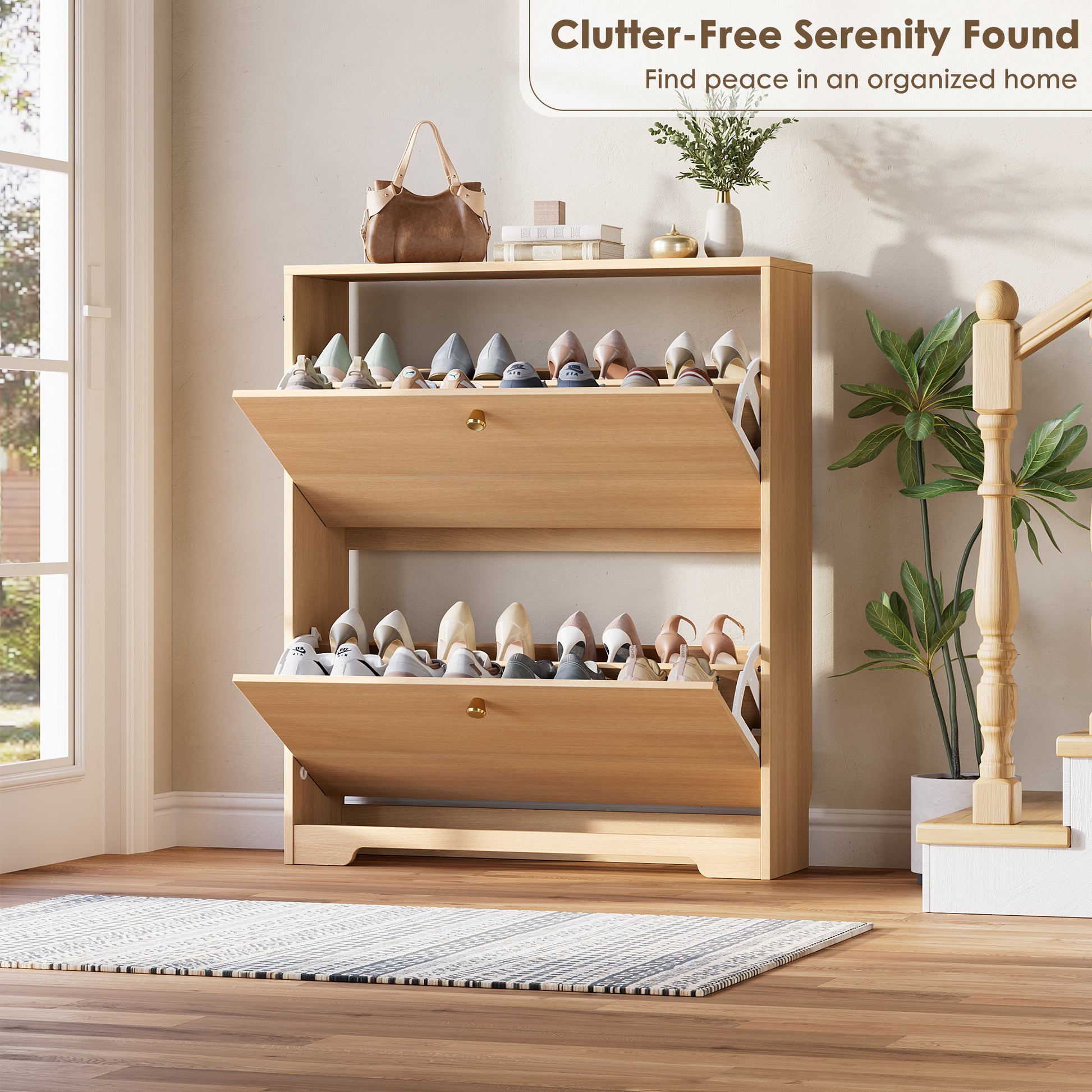 Nicetree 2-Drawer Shoe Cabinet - Natural Oak