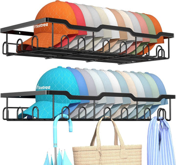 Nicetree Hat Racks for Baseball Caps Wall - Metal Hat Organizer for 48 Baseball Caps Holder, 2 Pack Hat Storage Organizer for Closet, Bedroom, Living Room
