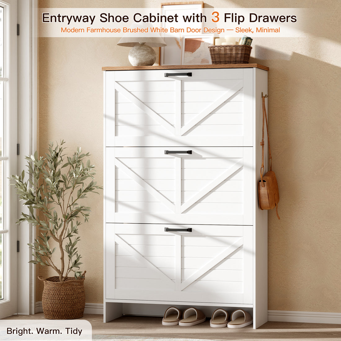 Nicetree Shoe Storage Organizer with 3 Flip Drawers