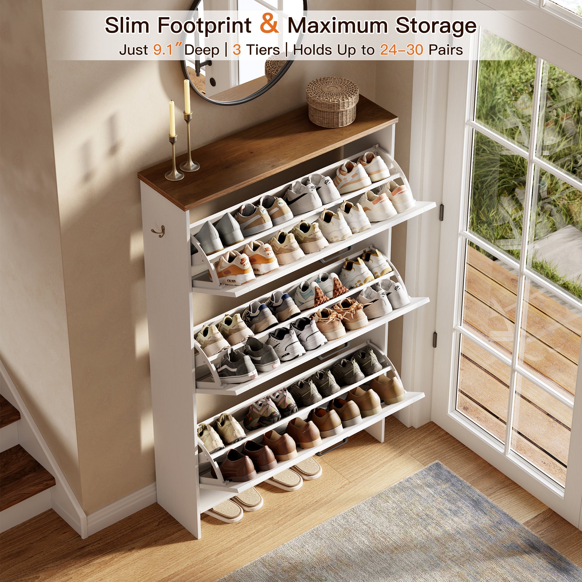 Nicetree Shoe Storage Organizer with 3 Flip Drawers